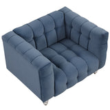 English Elm 42" Modern Sofa Dutch Fluff Upholstered Sofa With Solid Wood Legs, Buttoned Tufted Backrest,Blue