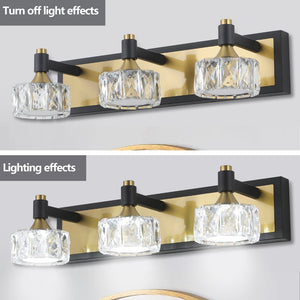 English Elm 20" Crystal Vanity Sconce 3-light Brass Matte Black Glam Wall Fixture for Bath W1340110603