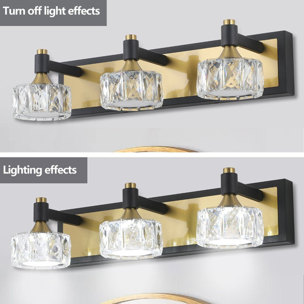 English Elm 20" Crystal Vanity Sconce 3-light Brass Matte Black Glam Wall Fixture for Bath W1340110603