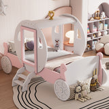 Hearth and Haven Zing Twin Size Princess Carriage Bed with Stair, White and Pink HL000054AAK