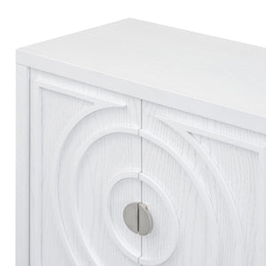 English Elm Trexm Vintage Four Door Sideboard Rubberwood Carved Panels Round Handles Dining Storage White WF307723AAK