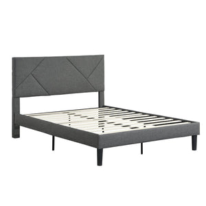 English Elm Queen Upholstered Platform Bed Tailored Grey Fabric Frame with Wood Slat Foundation W311110545