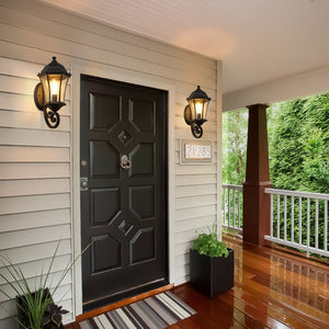 English Elm 2-Pack Vintage Outdoor Lanterns Black Wall Sconces with Bubble Glass, Weatherproof Aluminum, E26 Compatible W1340P143700