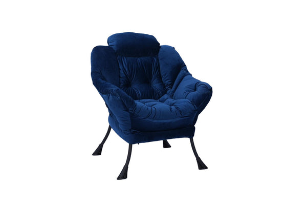 English Elm Living Room Cotton Lounge Chair with Ottoman Steel Frame Ergonomic Accent Seat Blue W1899121338