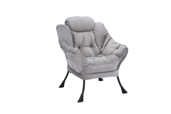 English Elm Living Room Cotton Lounge Chair with Ottoman Steel Frame Ergonomic Accent Seat Light Gray W1899121347