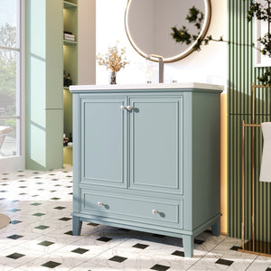 English Elm 30" Stylish Bathroom Vanity With Green Sink Combo, Smart Storage & Durable Design For Modern Homes SY999606AAC-6