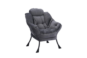 English Elm Living Room Cotton Lounge Chair with Ottoman Steel Frame Ergonomic Accent Seat Dark Grey W1899121348
