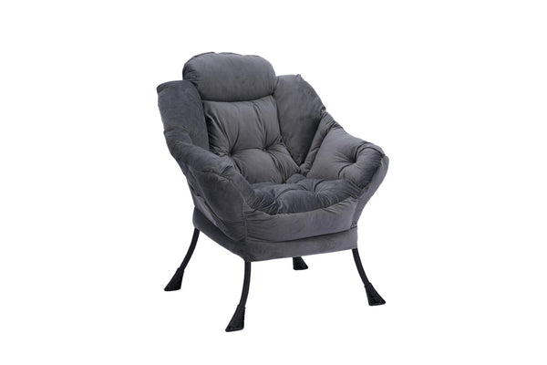 English Elm Living Room Cotton Lounge Chair with Ottoman Steel Frame Ergonomic Accent Seat Dark Grey W1899121348