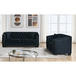 English Elm 3-Seater Velvet Sofa Combination Set - Luxurious Black Fabric With 2 Pillows & Modern Style For Living Rooms W834S00525