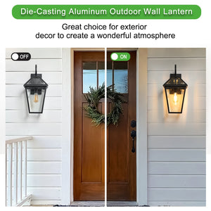 English Elm 21"(H) Modern Black Metal Outdoor Wall Lantern Sconce – Clear Glass, Weather Resistant, Easy Install! W1340110435