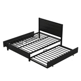 Full Size Platform Bed with Twin Size Trundle and 2 Drawers, Black