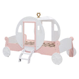 Hearth and Haven Zing Twin Size Princess Carriage Bed with Stair, White and Pink HL000054AAK