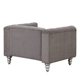 English Elm 42" Modern Sofa Dutch Fluff Upholstered Sofa With Solid Wood Legs, Buttoned Tufted Backrest,Gray