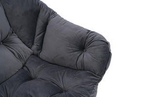 English Elm Living Room Cotton Lounge Chair with Ottoman Steel Frame Ergonomic Accent Seat Dark Grey W1899121348