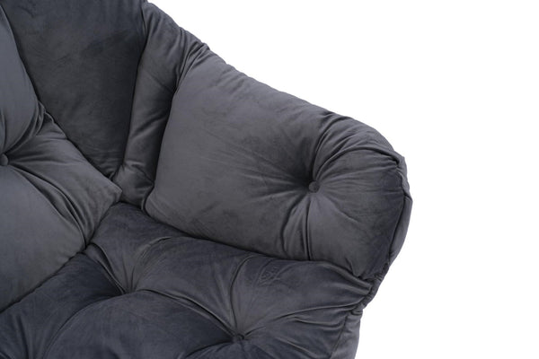English Elm Living Room Cotton Lounge Chair with Ottoman Steel Frame Ergonomic Accent Seat Dark Grey W1899121348