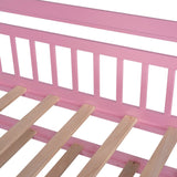 English Elm Wooden Twin Size House Bed With Trundle,Kids Bed With Shelf, Pink