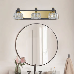 English Elm 20" Crystal Vanity Sconce 3-light Brass Matte Black Glam Wall Fixture for Bath W1340110603