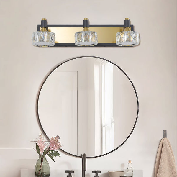English Elm 20" Crystal Vanity Sconce 3-light Brass Matte Black Glam Wall Fixture for Bath W1340110603