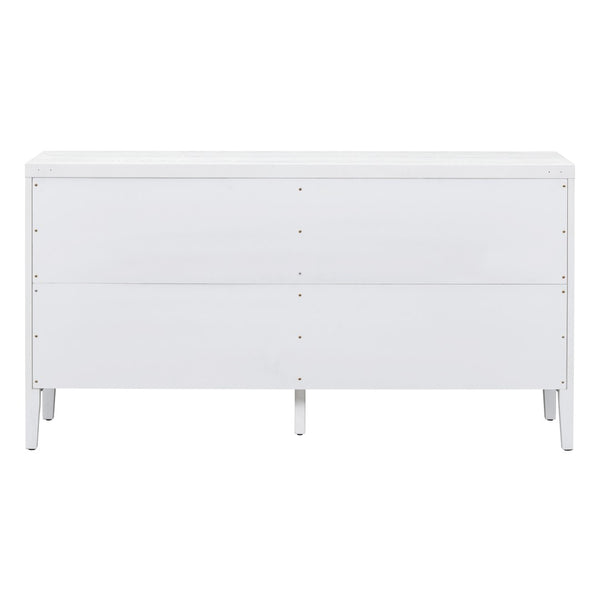English Elm Trexm Vintage Four Door Sideboard Rubberwood Carved Panels Round Handles Dining Storage White WF307723AAK