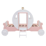 Hearth and Haven Zing Twin Size Princess Carriage Bed with Stair, White and Pink HL000054AAK