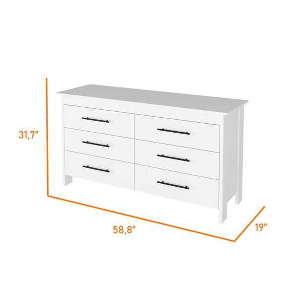 English Elm Canaan White 2-Piece Bedroom Set with Armoire & 6-Drawer Dresser, Sleek Handles, Spacious Storage B062S00257