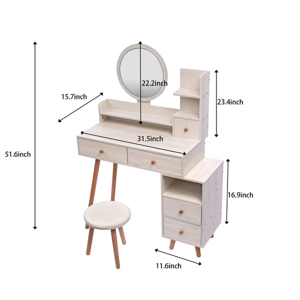 English Elm CRAZY Elegant Vanity Table Set with Cushioned Stool, Touch LED Mirror, 5 Drawers & Spacious Storage, Adjustable Length W936110479