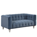 English Elm 63" Modern Sofa Dutch Fluff Upholstered Sofa With Solid Wood Legs, Buttoned Tufted Backrest,Blue