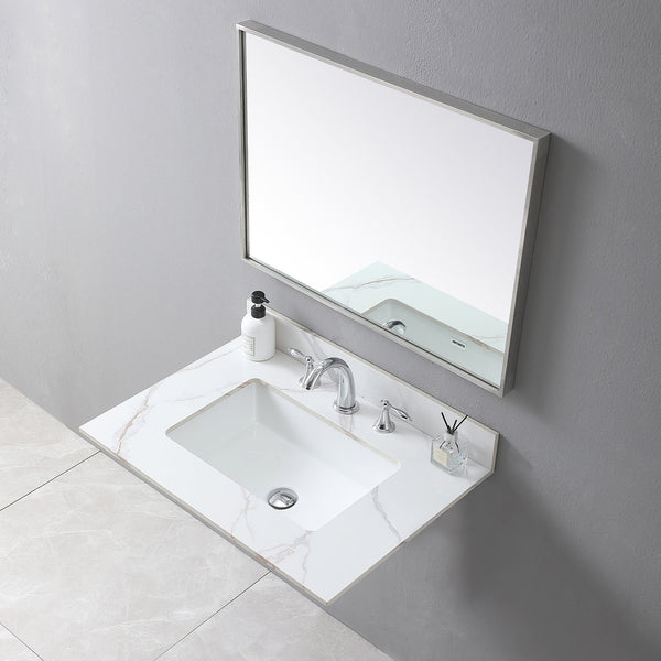 English Elm Montary 31-Inch Carrara Stone Vanity Top With Undermount Sink & Backsplash - Elegant Bathroom Upgrade! W509107287