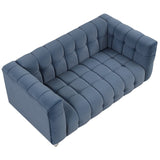 English Elm 63" Modern Sofa Dutch Fluff Upholstered Sofa With Solid Wood Legs, Buttoned Tufted Backrest,Blue