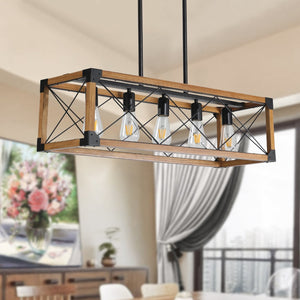 English Elm (same as W1340111207) Walnut Iron Five-light Rectangle Chandelier for Kitchen or Dining W1340P206643