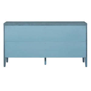 English Elm Trexm Vintage Four Door Sideboard Rubberwood Carved Panels Round Handles Dining Storage Antique Blue WF307723AAM