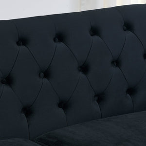 English Elm 59-Inch Modern Chesterfield Velvet Sofa with Tufted Back, Nailhead Arms, Two Cushions, Stylish Comfort Black W834S00142