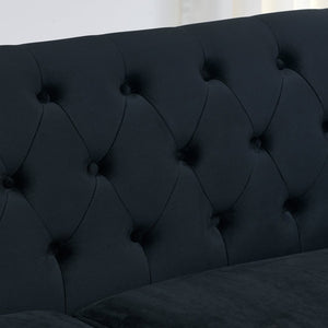 English Elm 77-inch Chesterfield Velvet Sofa Tufted Three Seat Nailhead Trim Living Room Couch Black W834S00645