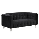 English Elm 63" Modern Sofa Dutch Fluff Upholstered Sofa With Solid Wood Legs, Buttoned Tufted Backrest,Black