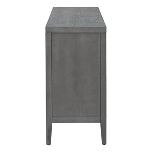 English Elm Trexm Vintage Four Door Sideboard Rubberwood Carved Panels Round Handles Dining Storage Gray WF307723AAE