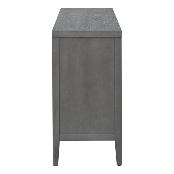 English Elm Trexm Vintage Four Door Sideboard Rubberwood Carved Panels Round Handles Dining Storage Gray WF307723AAE