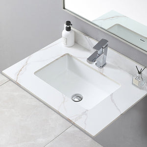 English Elm Montary 31-Inch Carrara Gold Stone Vanity Top With Undermount Sink, Faucet Hole & Backsplash W509107286