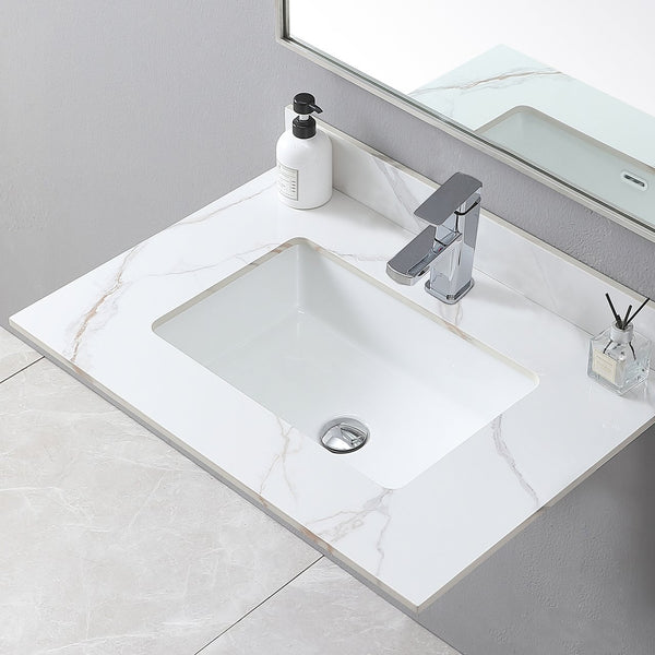 English Elm Montary 31-Inch Carrara Gold Stone Vanity Top With Undermount Sink, Faucet Hole & Backsplash W509107286
