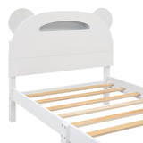 English Elm Twin Size Wood Platform Bed With Bear-Shaped Headboard,Bed With Motion Activated Night Lights,White