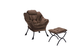 English Elm Living Room Cotton Lounge Chair with Ottoman Steel Frame Ergonomic Accent Seat Brown W1899121343