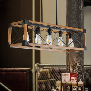 English Elm (same as W1340111207) Walnut Iron Five-light Rectangle Chandelier for Kitchen or Dining W1340P206643