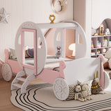 Hearth and Haven Zing Twin Size Princess Carriage Bed with Stair, White and Pink HL000054AAK