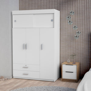 English Elm Elirya Two-Piece Bedroom Set with Armoire & Nightstand, White/Light Oak, Sliding Doors & Drawers for Organized Storage and Display B062S00263