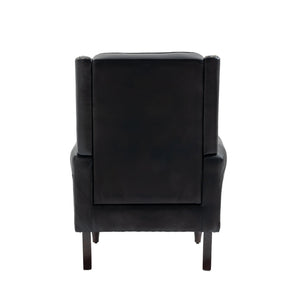 English Elm Wood Solid Frame Armchair Modern Accent Lounge Chair with Padded Foam Seat and Sturdy Rubberwood Legs Black PU W395109979
