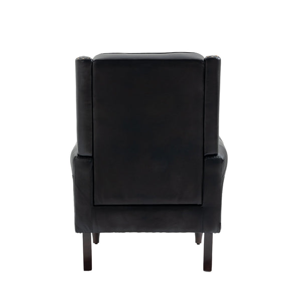 English Elm Wood Solid Frame Armchair Modern Accent Lounge Chair with Padded Foam Seat and Sturdy Rubberwood Legs Black PU W395109979
