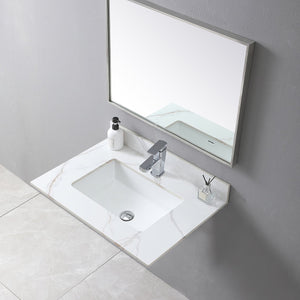English Elm Montary 31-Inch Carrara Gold Stone Vanity Top With Undermount Sink, Faucet Hole & Backsplash W509107286