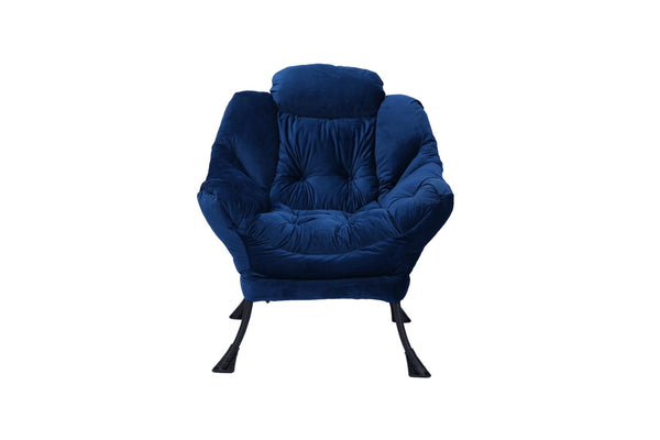 English Elm Living Room Cotton Lounge Chair with Ottoman Steel Frame Ergonomic Accent Seat Blue W1899121338