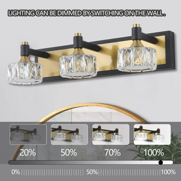 English Elm 20" Crystal Vanity Sconce 3-light Brass Matte Black Glam Wall Fixture for Bath W1340110603