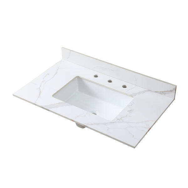 English Elm Montary 37-Inch Carrara Gold Vanity Top With Undermount Sink - Elegant, Durable, Easy Install! W509107289