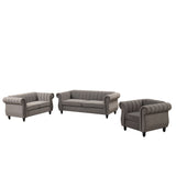 English Elm Modern Three-Piece Sofa Set With Solid Wood Legs, Buttoned Tufted Backrest, Frosted Velvet Upholstered Sofa Set Including Three-Seater Sofa, Double Seater and Living Room Furniture Set Single Chair